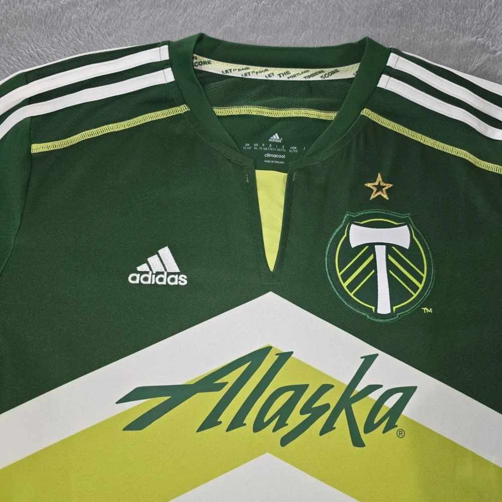 Adidas Portland Timbers MLS Soccer Jersey Green Alaska Airlines Youth XL 15-16Y